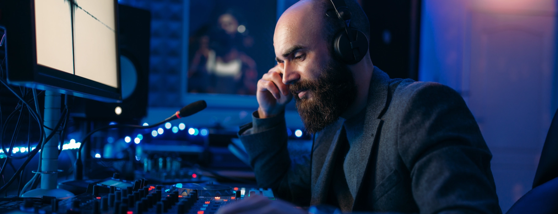 Sound engineer with working headphones